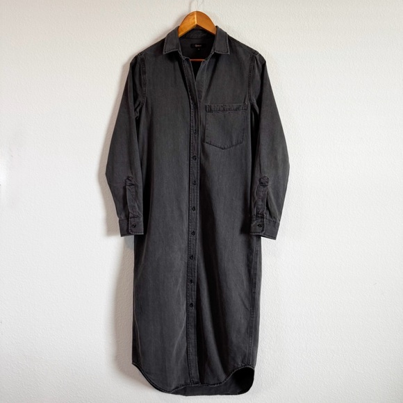Quince Dresses & Skirts - Quince Women's Distressed Denim Black Wash Maxi Shirt Dress Size XS
